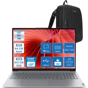 Thinkbook 16 G8 Irl Intel Core 7 240H 64GB Ddr5 512GB SSD Intel Iris Xe Graphics 16" Wuxga IPS 300NITS 60Hz Windows 11 Home Taşınabilir Bilgisayar 21SH009GTXH21 + Zettaçanta