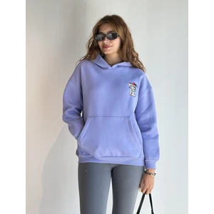 Kadın Kapüşonlu Baskı Detaylı Kanguru Cepli Oversize Sweatshirt
