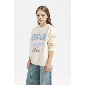 Kız Çocuk Relax Fit Bisiklet Yaka Baskılı Sweatshirt D7046A824WN