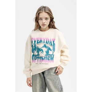 Kız Çocuk Relax Fit Bisiklet Yaka Baskılı Sweatshirt D7055A824WN