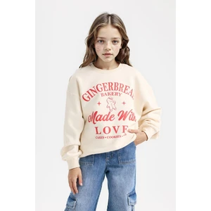 Kız Çocuk Relax Fit Bisiklet Yaka Baskılı Sweatshirt D7058A824WN