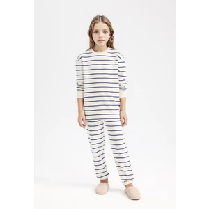 Kız Çocuk Pijama Takım Çizgili Uzun Kollu Üst Beli Lastikli Uzun Alt D7747A824WN