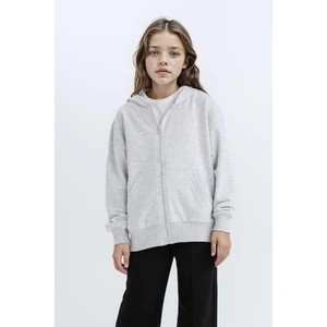 Kız Çocuk Oversize Geniş Kalıp Kapüşonlu Basic Düz Fermuarlı Sweatshirt D8214A8NS
