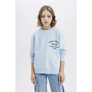 Kız Çocuk Relax Fit Bisiklet Yaka Baskılı Sweatshirt D8546A825SP
