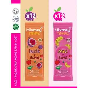 Muz + Incir Karma Meyve Barı 24 Adet | Sağlıklı Atıştırmalıklar – Vegan, Glutensiz  (20GR x 24 Adet)