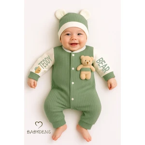 Baby Dens Teddy Bear Temalı Yenidoğan Fitilli Tulum Takımı Ayıcıklı Erkek Bebek Tulum Şapka Set PAMUK