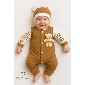Baby Dens Teddy Bear Temalı Yenidoğan Fitilli Tulum Takımı Ayıcıklı Erkek Bebek Tulum Şapka Set PAMUK