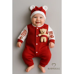 Baby Dens Teddy Bear Temalı Yenidoğan Fitilli Tulum Takımı Ayıcıklı Kız Bebek Tulum Şapka Set  Pamuk