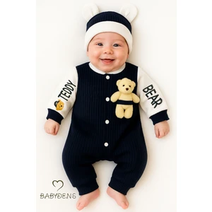 Baby Dens Teddy Bear Temalı Yenidoğan Fitilli Tulum Takımı Ayıcıklı Erkek Bebek Tulum Şapka Set PAMUK