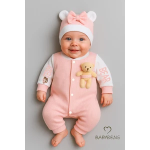 Baby Dens Teddy Bear Temalı Yenidoğan Fitilli Tulum Takımı Ayıcıklı Kız Bebek Tulum Şapka Set  Pamuk