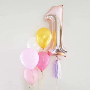 Le Mabelle Rose  1 Rakamı Püsküllü Balon Set