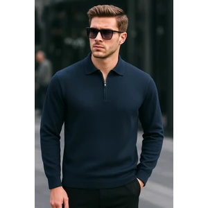 Erkek Yarım Fermuar Basic Kışlık Lacivert Sweatshirt