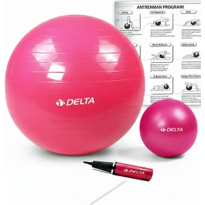 65 cm Pilates Topu Şişirme Pompası ve 20 cm Denge Topu Seti Egzersiz Topu 65CM Plates Seti Fuşya