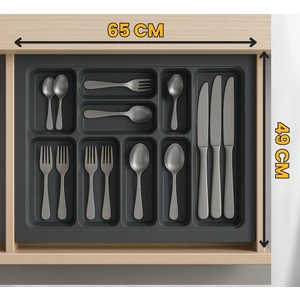 65x49 cm. 9 Gözlü Antrasit Çekmece Içi Kaşıklık 54*41 Cm'e Kadar Kesebilirsiniz