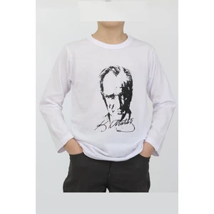 Atatürk Baskılı Çocuk Uzun Kollu Tişört Beyaz (hediye çantalı)