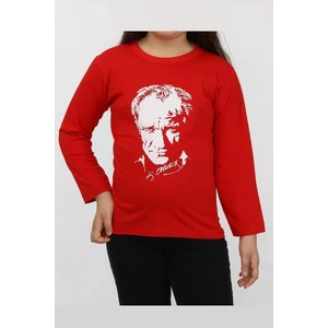 Atatürk Baskılı Çocuk Uzun Kollu Tişört Kırmızı (Hediye Çantalı)
