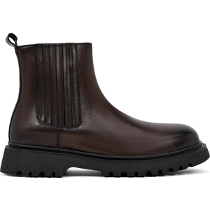 Erkek Kahverengi Kalın Tabanlı Deri Chelsea Bot 25WFD693718