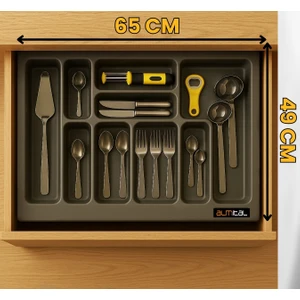 Almital 66x49 cm antrasit antibakteriyel kaşıklık, 60x40 cm'e kadar kesilebilir, çekmece içi kaşıklık