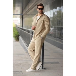 Bej Kadife Erkek Gömlek Pantolon Takım E7334