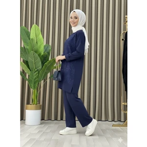 Taş Baskı Desenli Tunik Pantolon Ikili Takım