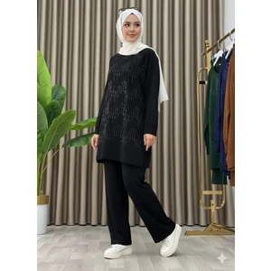 Taş Baskı Desenli Tunik Pantolon Ikili Takım