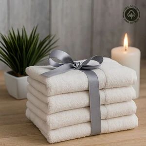 Velur %100 Pamuk Doğal El & Yüz & Baş Havlusu 4 Adet - Beyaz