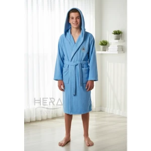 Hera Textile Kapüşonlu ve Kemerli Pamuklu Erkek-Kız Genç Çocuk Bornozu(PAMUKLU-DÜMEN NAKIŞLI-YUMUŞAK)