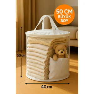 50X40 Şeffaf Silindir Hurç – Büyük Boy, Kapaklı ve Taşıma Saplı