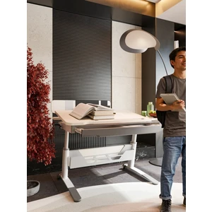 Creo Mobili Sade ve Fonksiyonel Ofis Masası Yükseklik Ayarlı, Çekmeceli - 120x75 Cm, Ekru/Gri - Sirius Standart