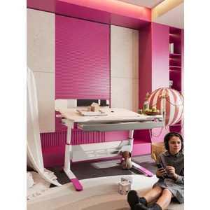 Creo Mobili Sirius Standart Ergonomik Öğrenci Masası Çok Fonksiyonlu Çalışma Masası - 120x75 Cm, Beyaz/Fuşya