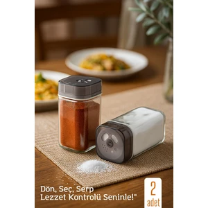 Cam Tuzluk Baharatlık – 360° Döner Kapaklı | 3 Delik Tipiyle Ayarlanabilir Akış   2 Adet 722179