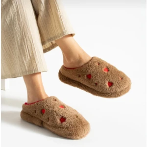 Kadın Peluş Kalpli Ev Terliği Misafir Bohça Çeyiz Terlik