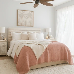 HB Victory HB&Victory Müslin %100 Pamuk 6 Katlı Yorgan Açık Somon Renk çift Kişilik 240X220 Cm.