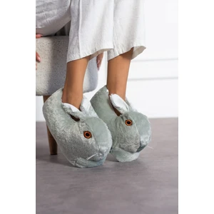 Tavşanlı Hayvan Figürlü Peluş Panduf Kadın Ev Botu Ev Panduf Hafif Ses Yapmaz Taban