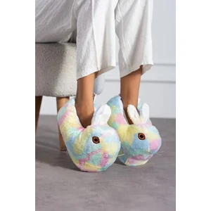 Tavşanlı Hayvan Figürlü Peluş Panduf Kadın Ev Botu Ev Panduf Hafif Ses Yapmaz Taban