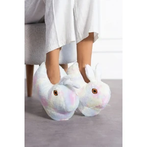 Tavşanlı Hayvan Figürlü Peluş Panduf Kadın Ev Botu Ev Panduf Hafif Ses Yapmaz Taban