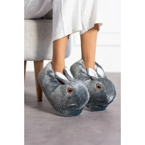 Tavşanlı Hayvan Figürlü Peluş Panduf Kadın Ev Botu Ev Panduf Hafif Ses Yapmaz Taban