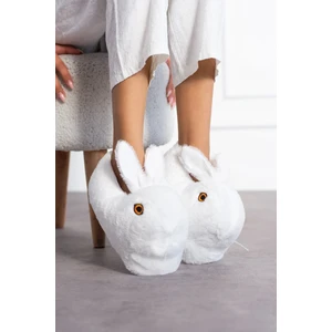 Tavşanlı Hayvan Figürlü Peluş Panduf Kadın Ev Botu Ev Panduf Hafif Ses Yapmaz Taban