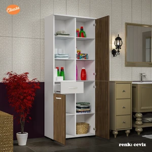 55x160 cm 3 Kapaklı Tek Çekmeceli Raflı Banyo Dolabı Çok Amaçlı Dolap