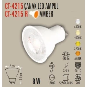 CT-4215 8W Amber LED Ampul Gu-10 Duylu