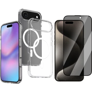 iPhone 17 Air Uyumlu Kılıf M-Safe Şarj Özellikli Şeffaf Sert Pc Zore Embos Kapak + Hayalet Ekran Koruyucu