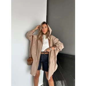 Robin Kadın Kapüşonlu Yanları Yırtmaçlı Reglan Kol Oversize Trençkot