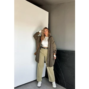 Robin Kadın Kapüşonlu Yanları Yırtmaçlı Reglan Kol Oversize Trençkot