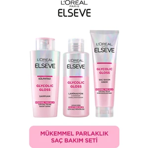 Elseve Glycolic Gloss Mükemmel Parlaklık 3'lü Saç Bakım Seti: Şampuan , Saç Kremi, Laminasyon Bakım