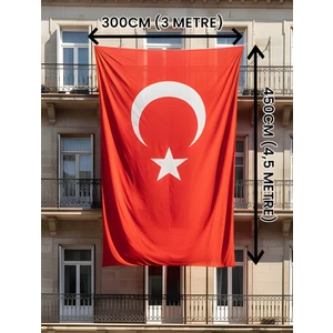 Türk Bayrağı 300X450 cm – Raşel Kumaş, Rüzgâr Dayanımı Yüksek, Çift Dikişli Sağlam Yapı