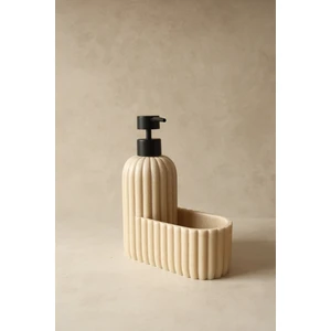 Krem Doğal Taş Dokulu Hazneli Sabunluk (Sünger Hediyeli)