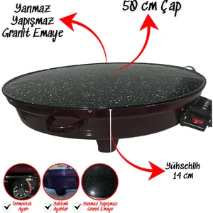 Lüks Termostatlı 50 cm Katmer Sacı, Gözleme Tavası - Emaye Gövde, Ayarlanabilir Sıcaklık, Enerji Tasarrufu