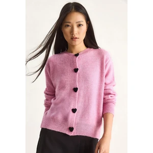 Kadın Kalp Düğmeli Triko Hırka