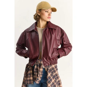 Kadın Oversize Belli Lastikli Suni Deri Bomber Ceket