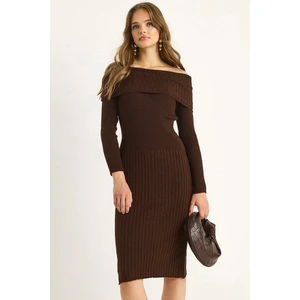 Kadın Fitilli Madonna Yaka Triko Elbise